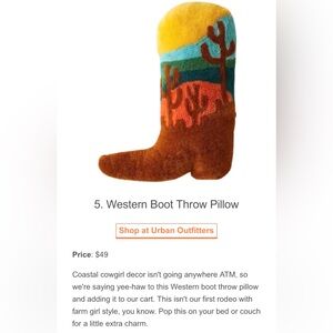 Urban Outfitters Multicolor Western Boot Throw Pillow